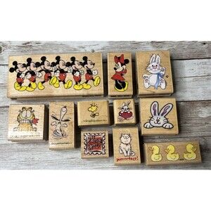 Lot of 11 Rubber Stampede Cartoon (1990's) Wood Rubber Stamp VTG Disney Snoopy